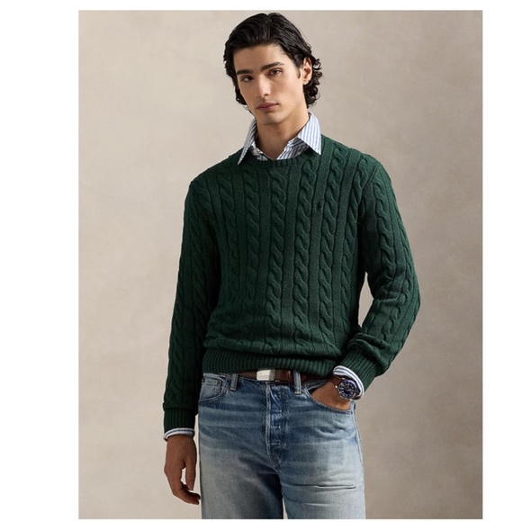 Polo by Ralph Lauren Unisex Forest Green Cableknit Crewneck Sweater